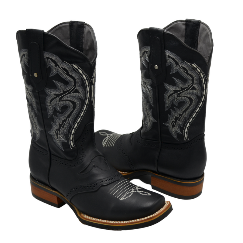 VE-030 TORITO/BLACK  Men's Western Boots: Square Toe, Sole Rubber Cowboy & Rodeo Boots in Genuine Leather