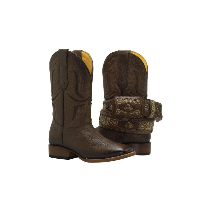 RC 095 TOBACCO COMBO Men's Western Boots: Square Toe Cowboy & Rodeo Boots in Full grain Leather with CB Caporal Belt