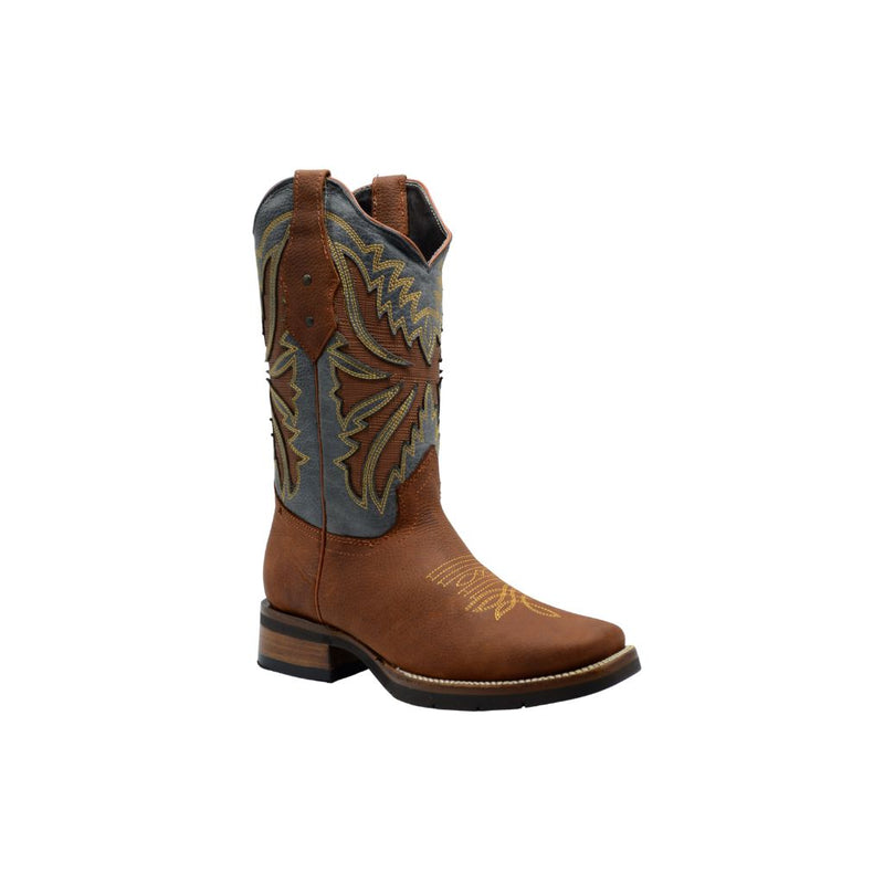 JOE BOOTS SG518 TAN COMBO Men's Western Boots: Square Toe Cowboy & Rodeo Boots in Genuine Leather with Tan Belt 140