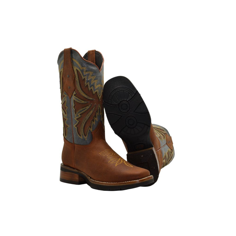 JOE BOOTS SG518 TAN COMBO Men's Western Boots: Square Toe Cowboy & Rodeo Boots in Genuine Leather with Tan Belt 140