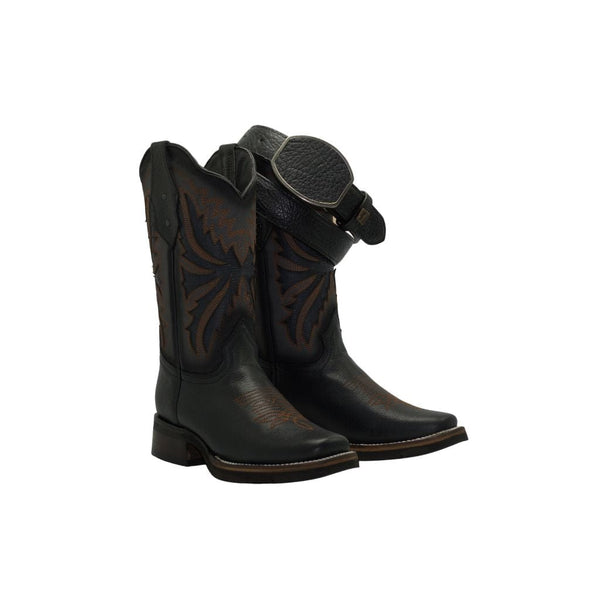 Combo SG518 Rodeo Square Toe Boot Black Rubber Sole - Cinto 140 color Negro