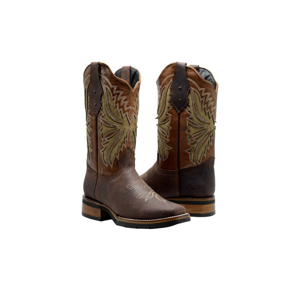 JOE BOOTS SG518 BROWN  COMBO Men's Western Boots: Square Toe Cowboy & Rodeo Boots in Genuine Leather with Belt 140with