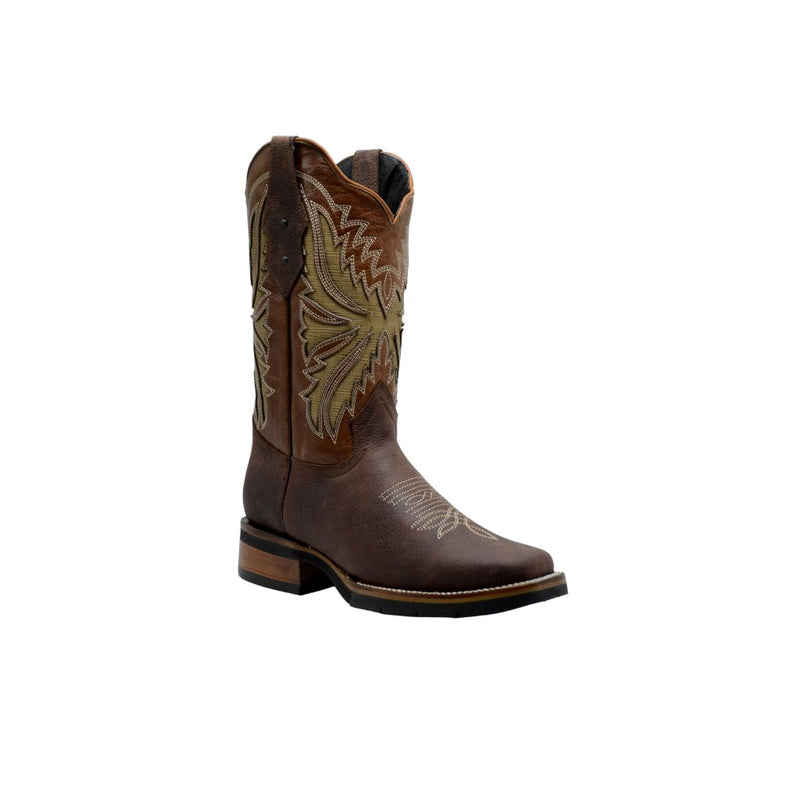 JOE BOOTS SG518 BROWN  COMBO Men's Western Boots: Square Toe Cowboy & Rodeo Boots in Genuine Leather with Belt 140with