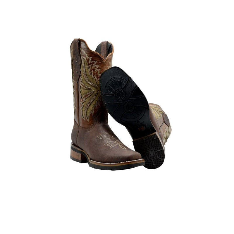 JOE BOOTS SG518 BROWN  COMBO Men's Western Boots: Square Toe Cowboy & Rodeo Boots in Genuine Leather with Belt 140with