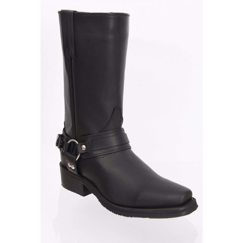 JOE BOOTS 401 BLACK  Motorcycle Boot for Men, Double Sole, Classic Harness Boot with double Pull Straps, Oil-Resistant Sole
