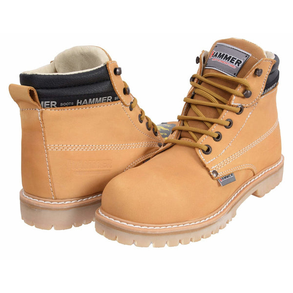 MU033 HAMMER  Work Boots 6" Leather Steel Toe HONEY, Ankle-High, Track  Durable Rubber Outsole